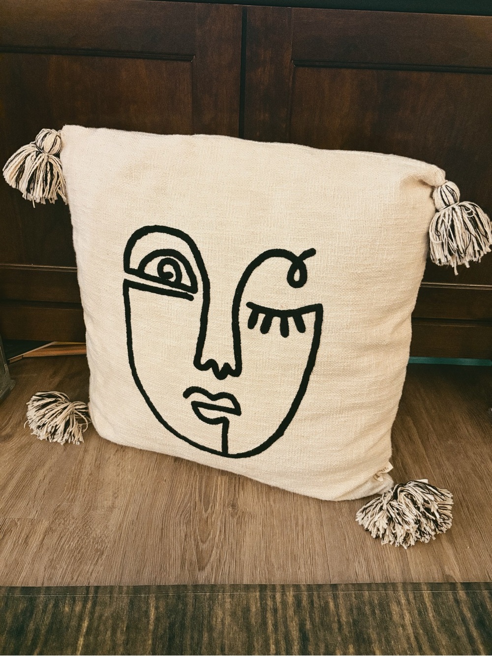 World Market Face Throw Pillow w Tassles
